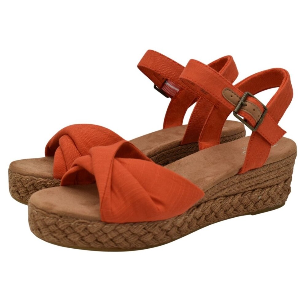 TOMS Womens Size 10 Kinsley Slubby Flame Woven Espadrille Wedge Sandals Shoes